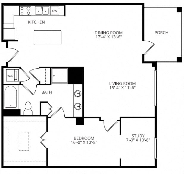 B33 1x1Den floor plan